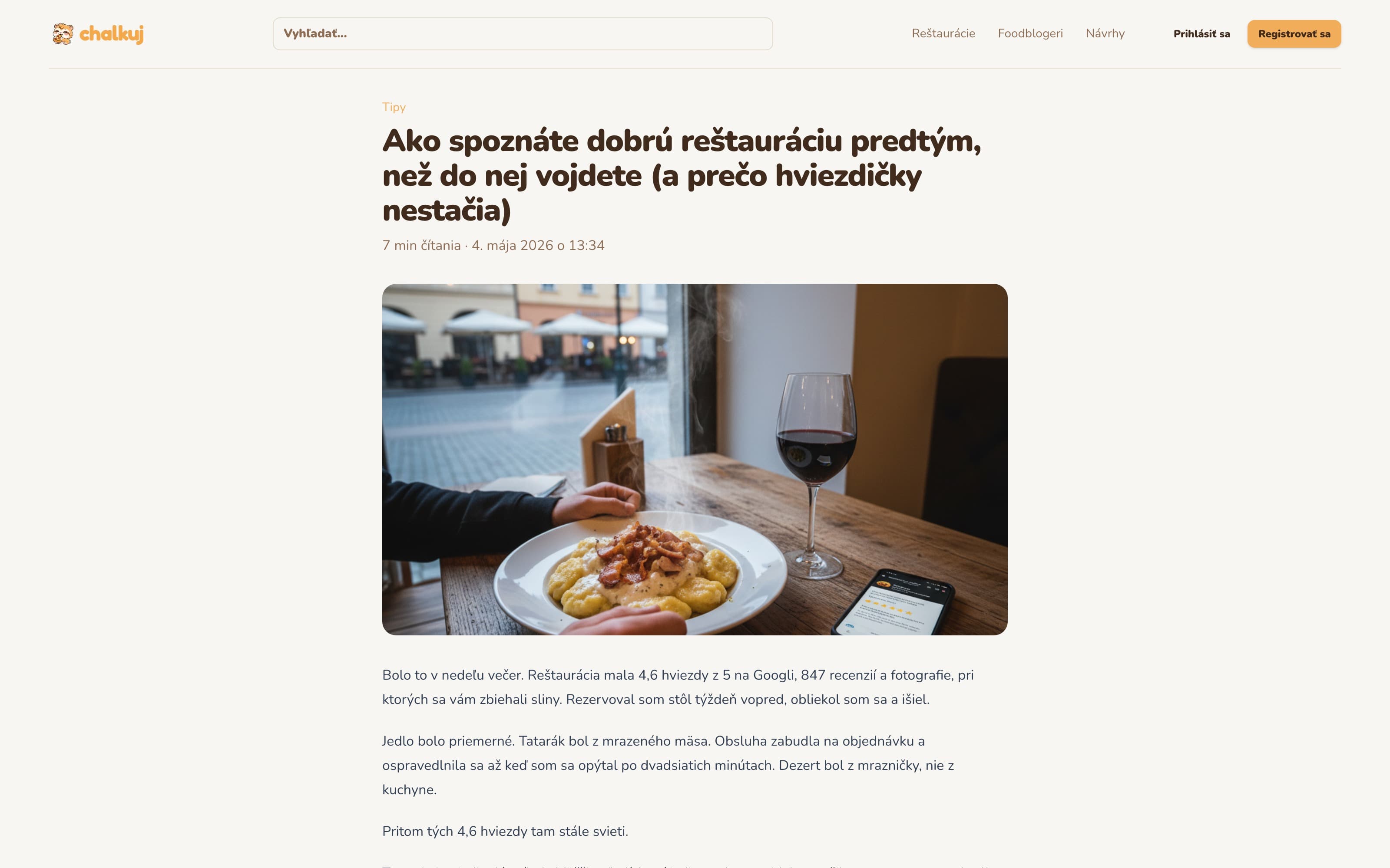 Editorial blog article about choosing a restaurant. An editorial layer explains the thinking behind the recommendations