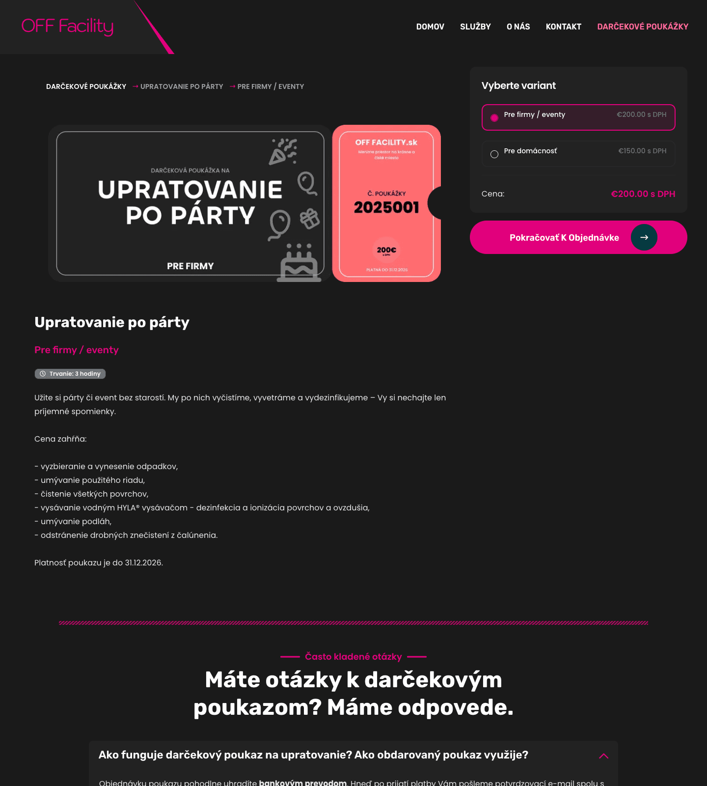 The after party voucher page, priced for households and for company events. One occasion split for two audiences instead of by property size